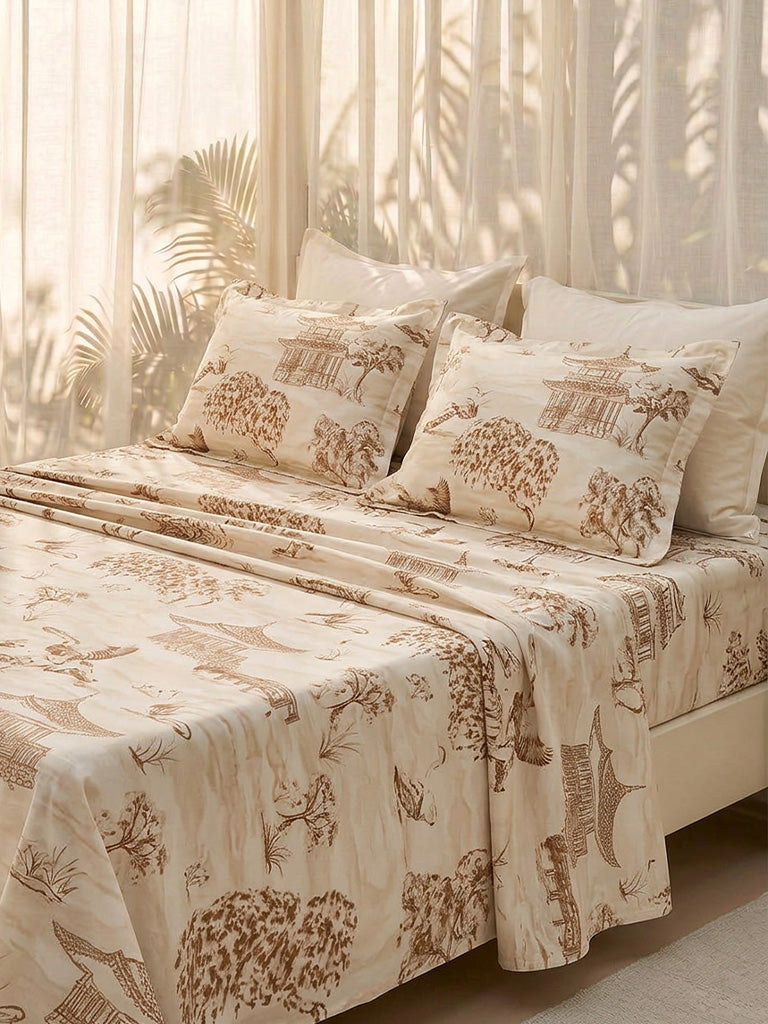 Westside Home Brown Floral Pattern King Bed Sheet Set