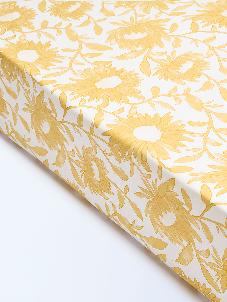 Westside Home Yellow Sunflower Pattern Queen Bed Sheet Set