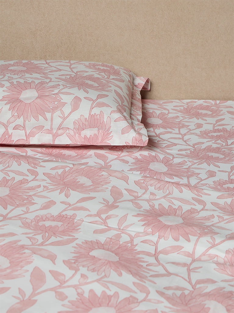 Westside Home Pink Sunflower Printed King Bed Sheet Set