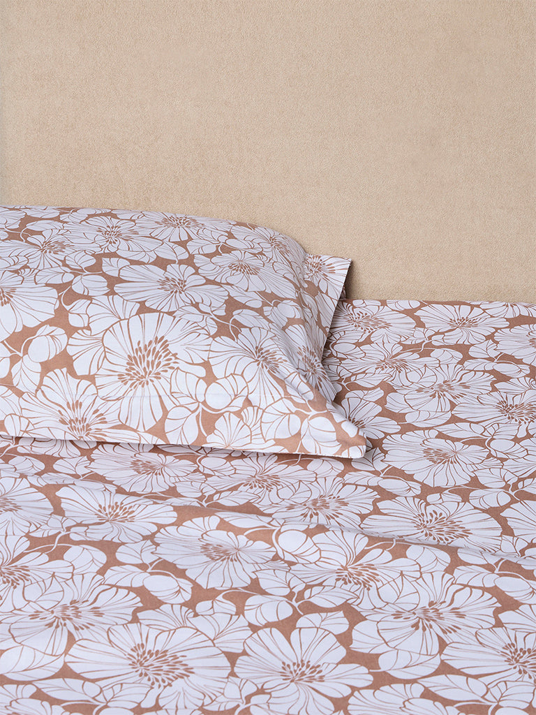 Westside Home Brown Floral Pattern King Bed Sheet Set