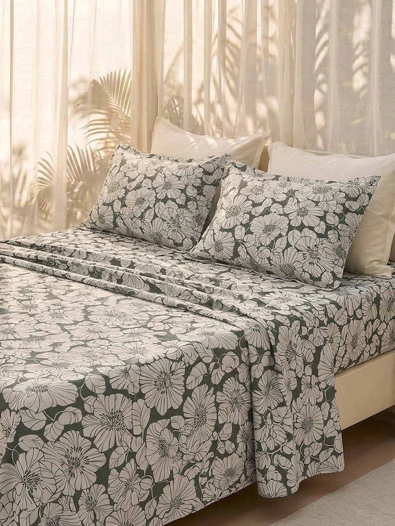 Westside Home Sage Floral Design King Bed Sheet Set