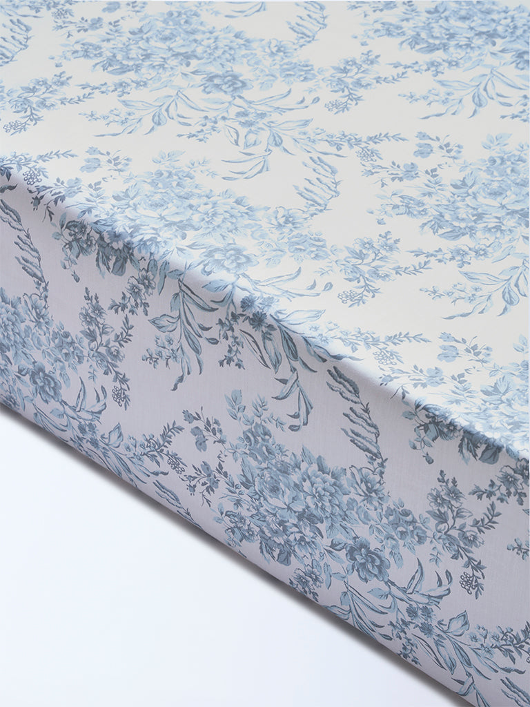 Westside Home Dusty Blue Floral Design Queen Bed Sheet Set