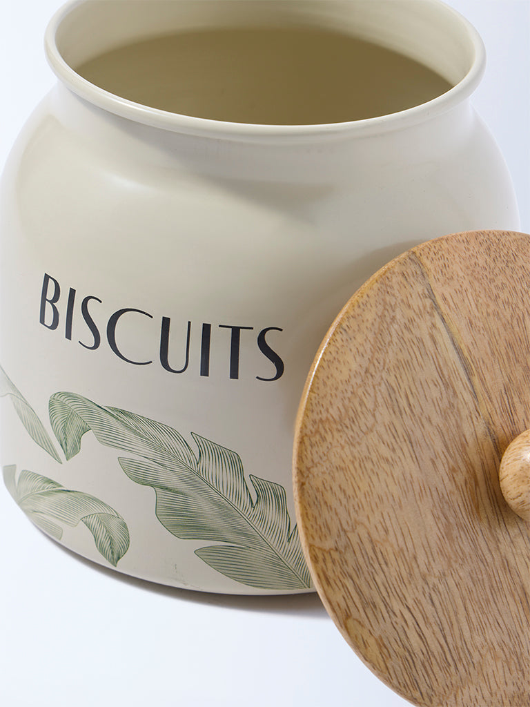 Westside Home Ivory Leaf Design Biscuits Jar
