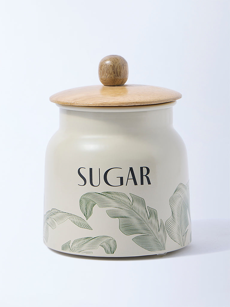 Westside Home Ivory Leaf Design Sugar Jar