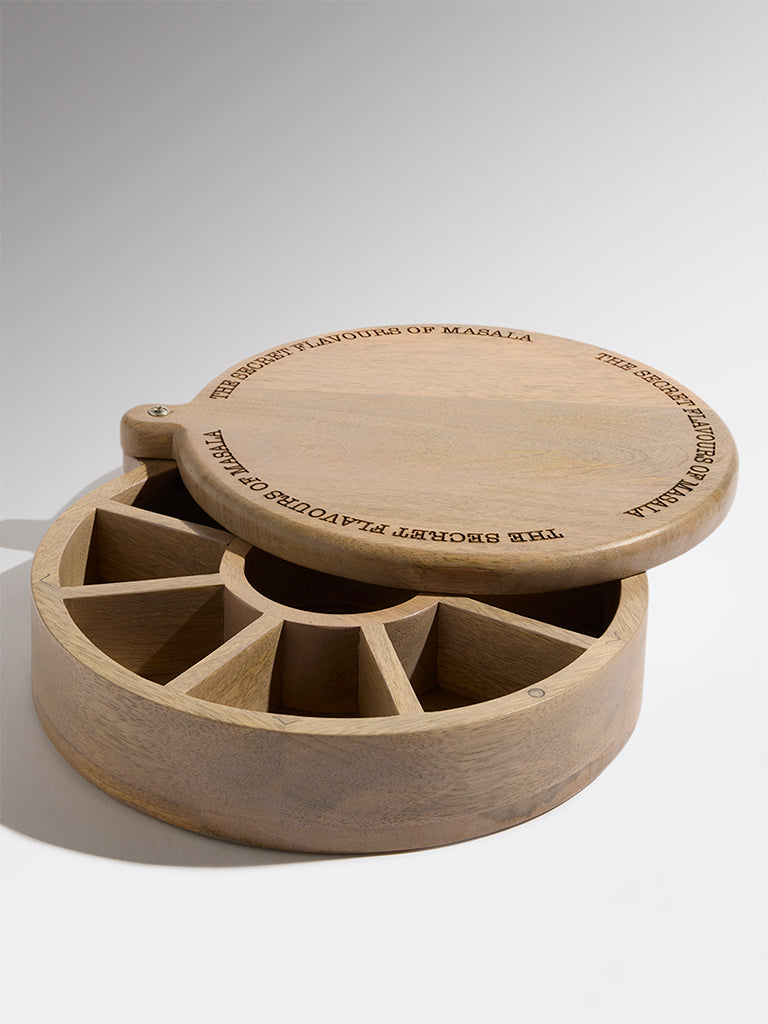 Westside Home Brown Typographic Wooden Masala Box