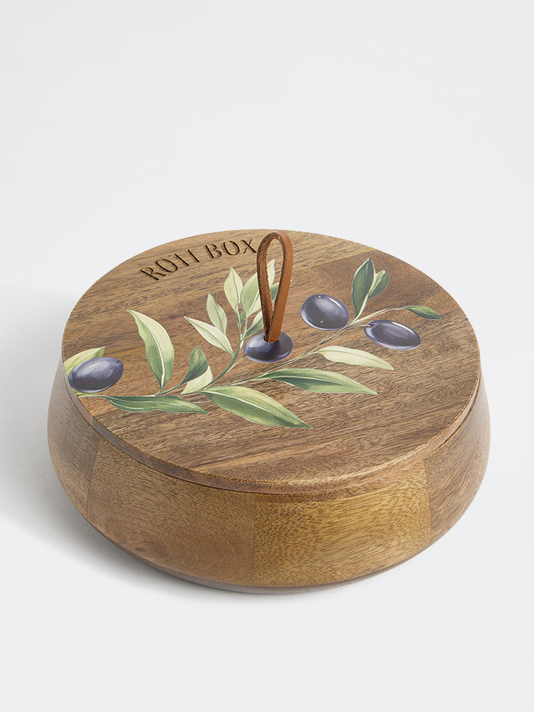 Westside Home Brown Foliage Design Wooden Roti Box
