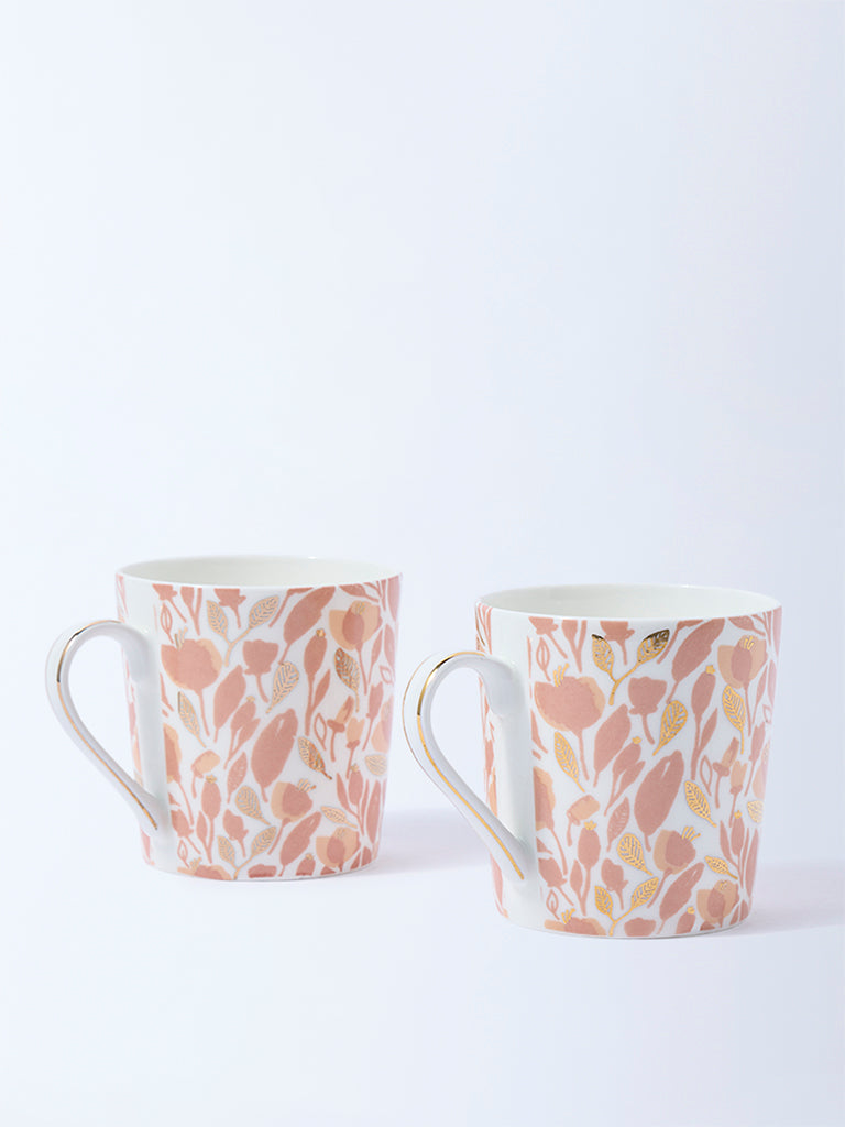 Westside Home Peach Foliage Pattern Devonia Mugs (Set of 2)