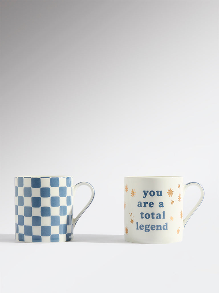 Westside Home Blue and Gold Printed Mugs (Set of 2)