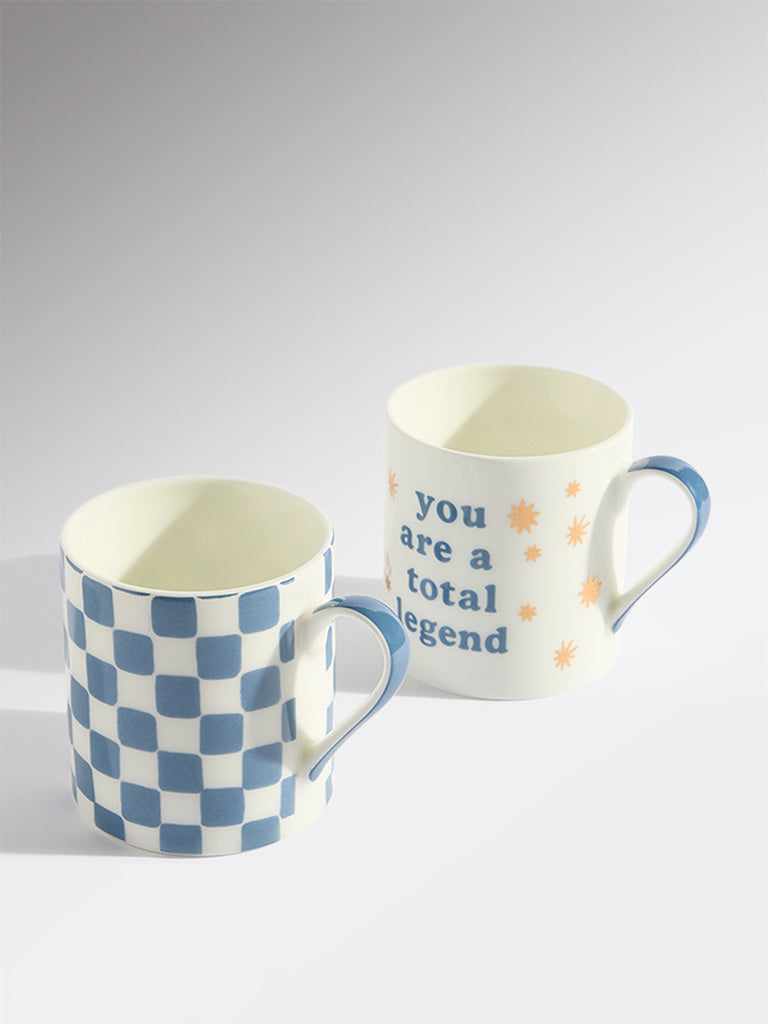 Westside Home Blue and Gold Printed Mugs (Set of 2)