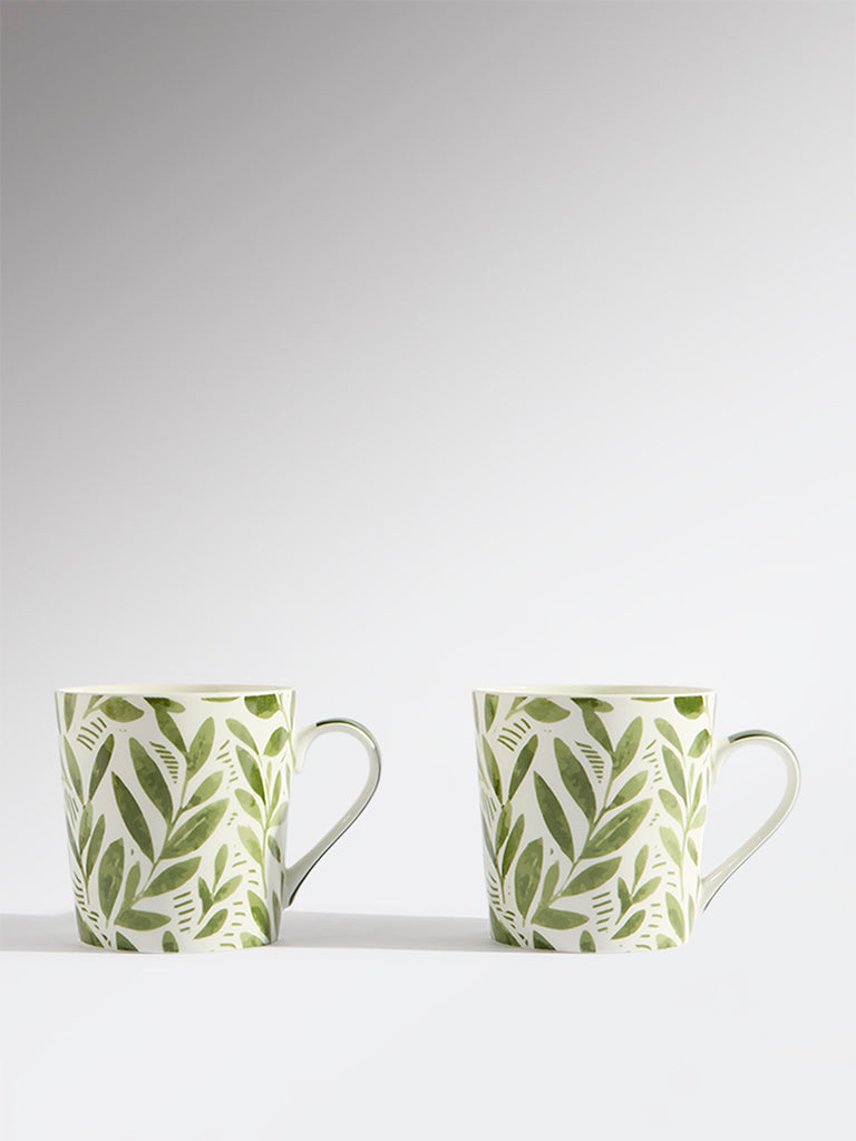 Westside Home Green Leaf Pattern Devonia Mugs (Set of 2)
