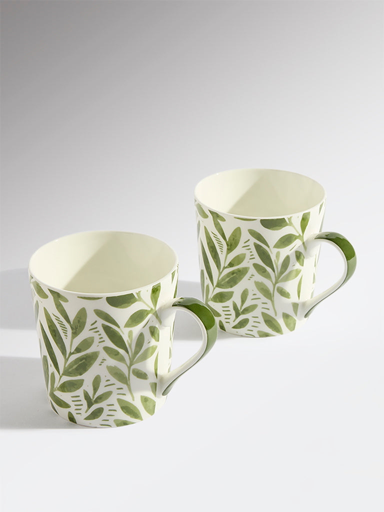 Westside Home Green Leaf Pattern Devonia Mugs (Set of 2)