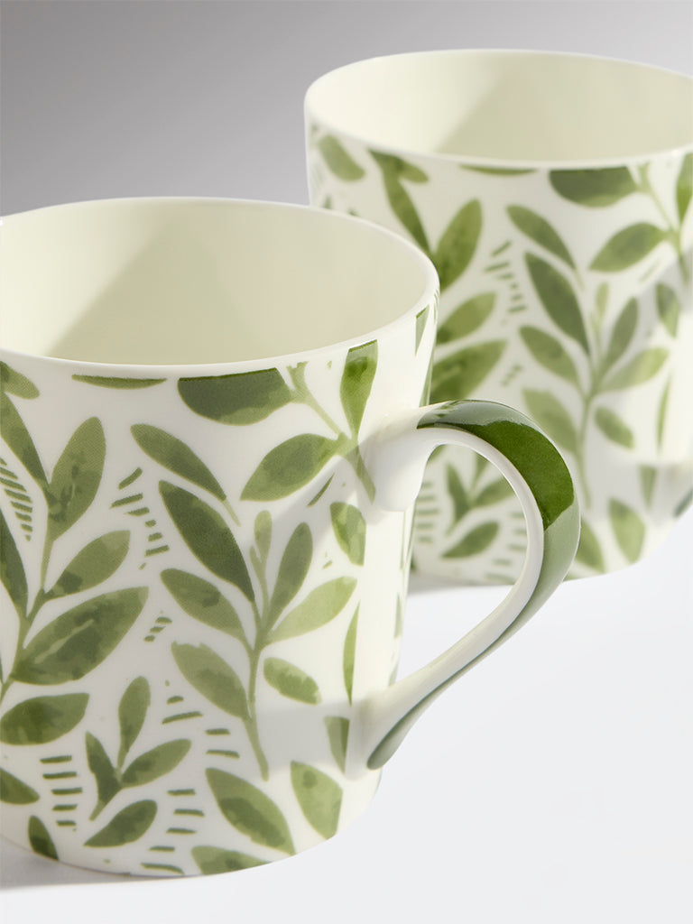 Westside Home Green Leaf Pattern Devonia Mugs (Set of 2)