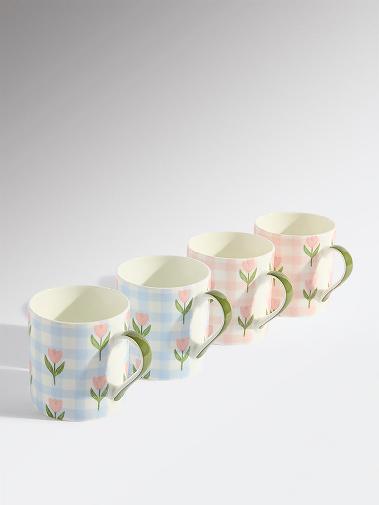 Westside Home Multicolour Floral Printed Mugs (Set of 4)