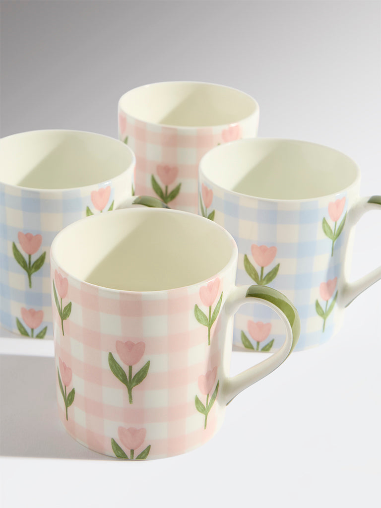 Westside Home Multicolour Floral Printed Mugs (Set of 4)