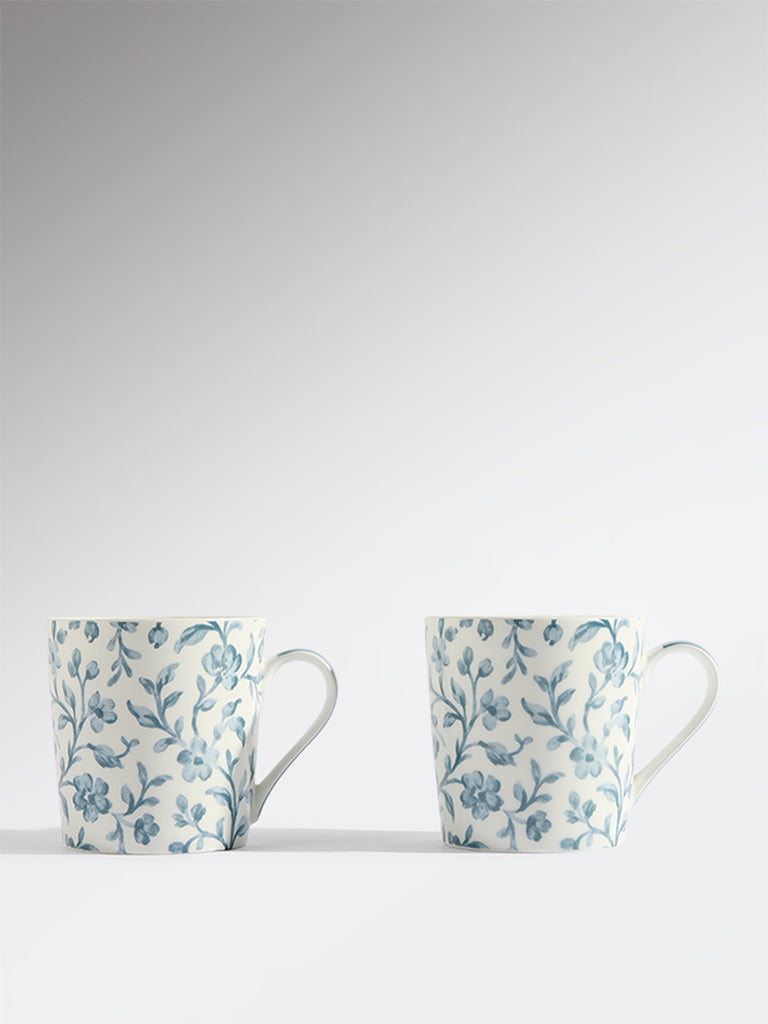 Westside Home Blue Floral Pattern Devonia Mugs (Set of 2)