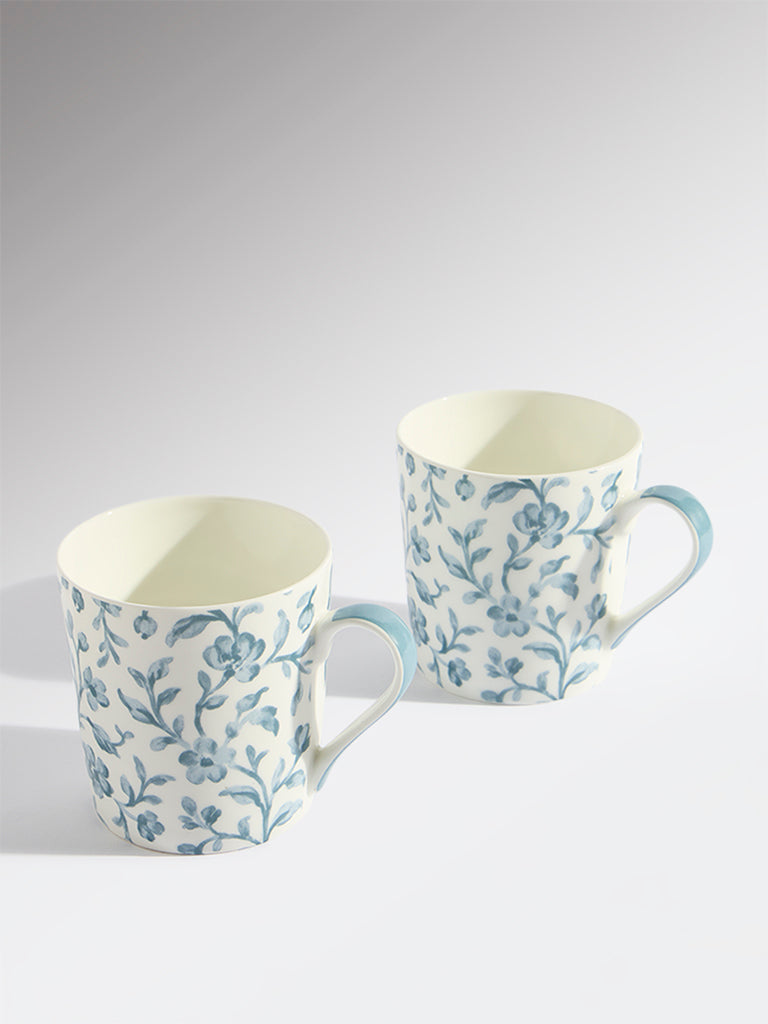 Westside Home Blue Floral Pattern Devonia Mugs (Set of 2)