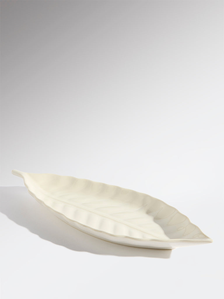 Westside Home White Leaf Shaped Large Serving Platter