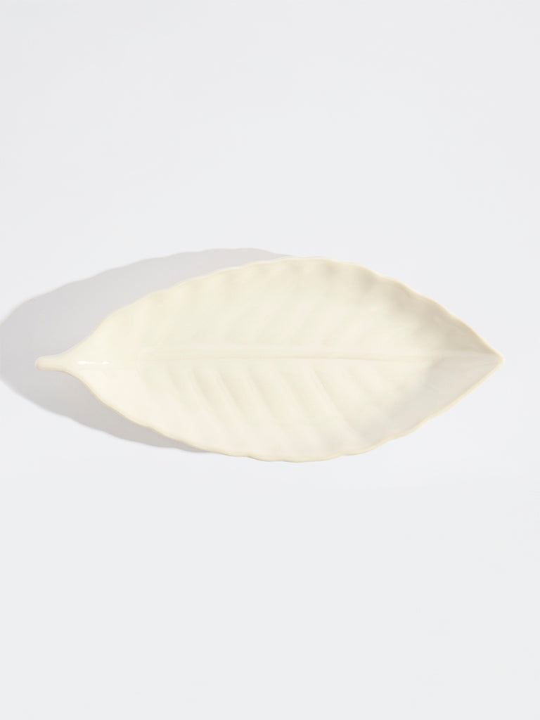 Westside Home White Leaf Shaped Small Serving Platter