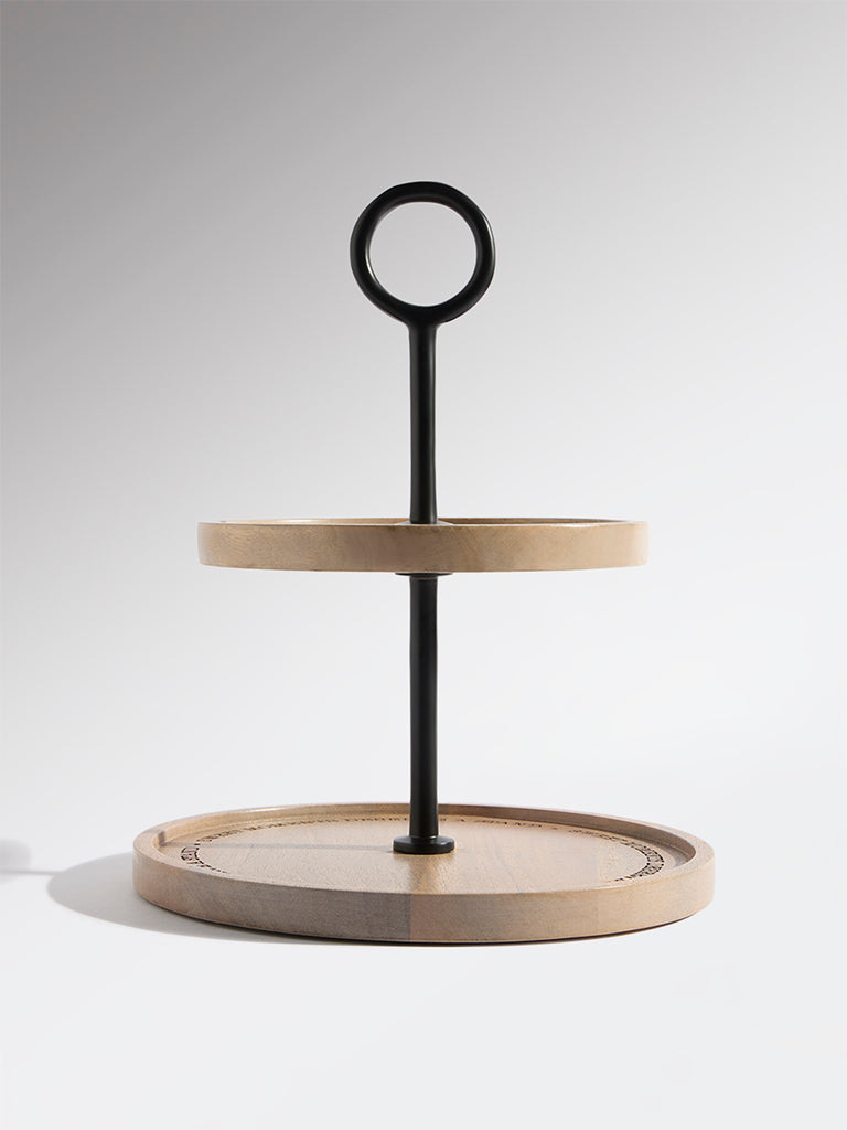 Westside Home Brown Two-Tiered Wooden Cake Stand