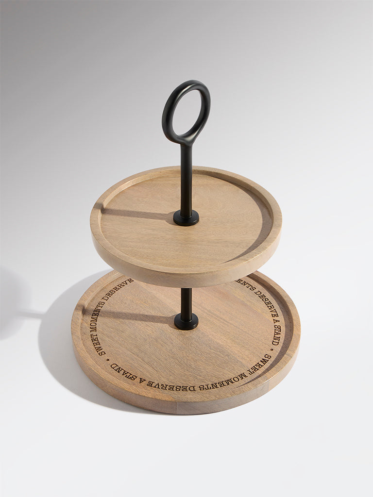 Westside Home Brown Two-Tiered Wooden Cake Stand