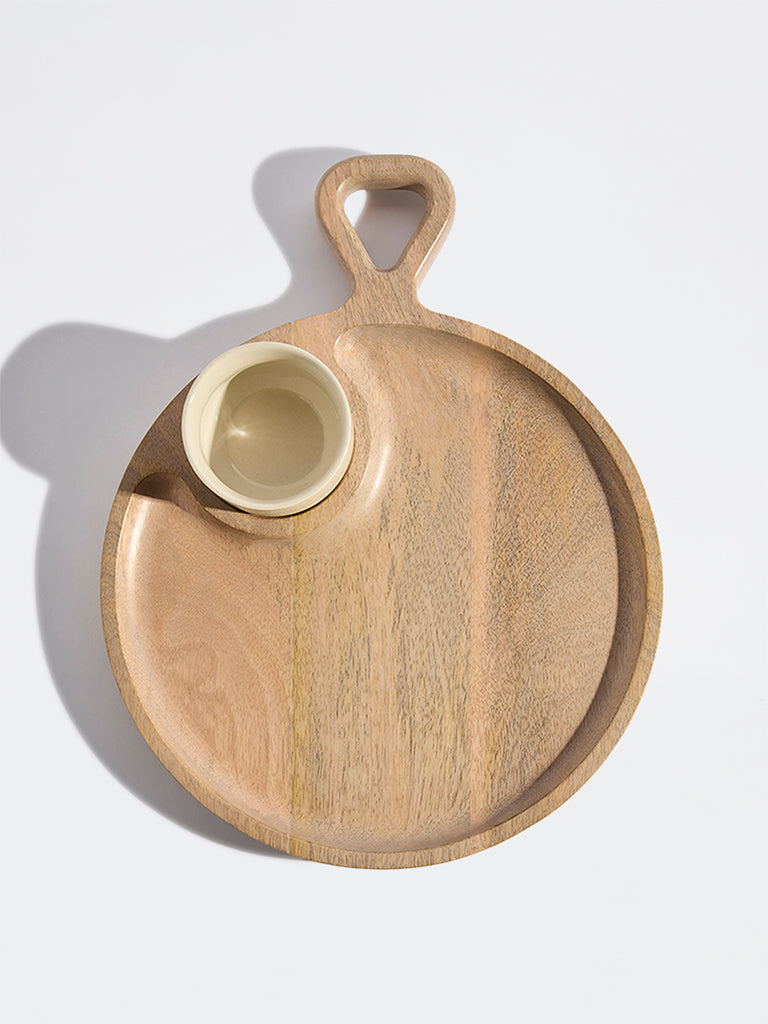 Westside Home Beige Wooden Chip and Dip with Bowl