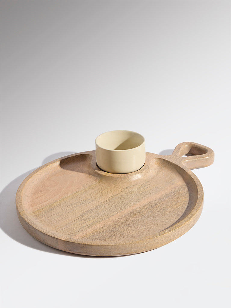 Westside Home Beige Wooden Chip and Dip with Bowl