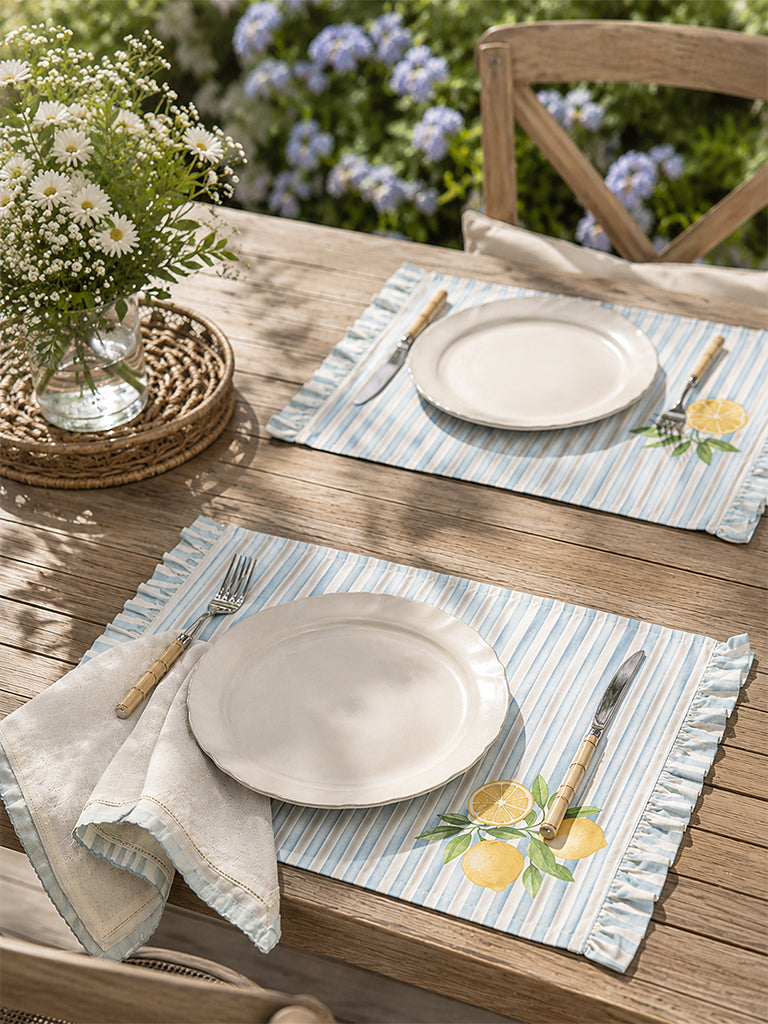 Westside Home Light Blue Lemon Design Placemats (Set of 4)