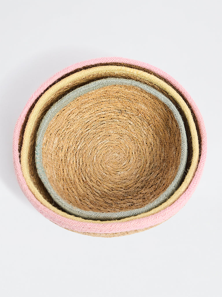 Westside Home Multicolour Woven-Textured Round Baskets (Set of 3)