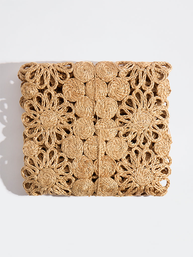 Westside Home Beige Floral Jute-Textured Table Runner
