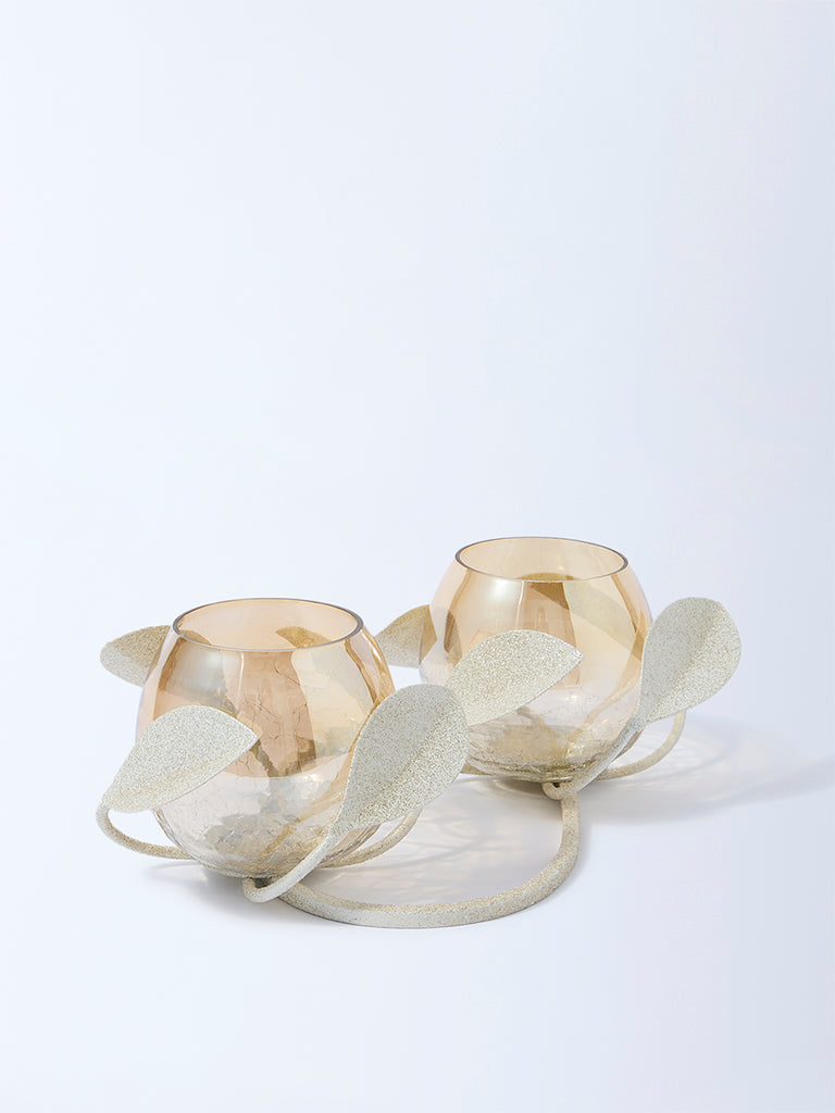 Westside Home Gold Double Leaf Design Tealight Candle Holder
