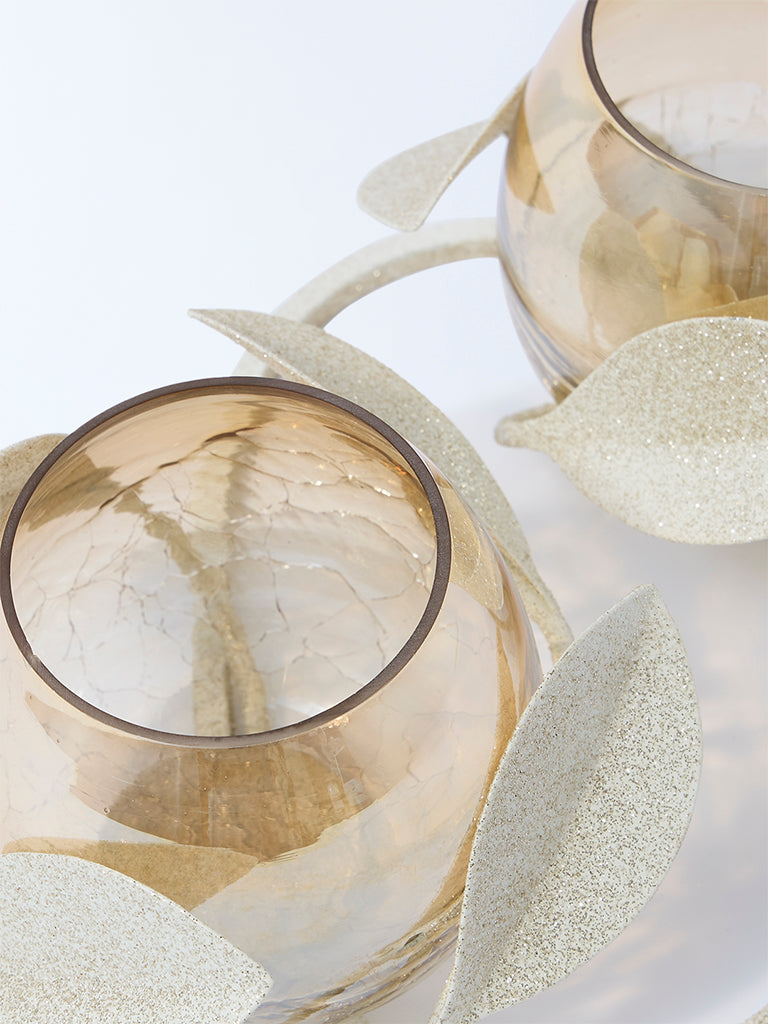 Westside Home Gold Double Leaf Design Tealight Candle Holder