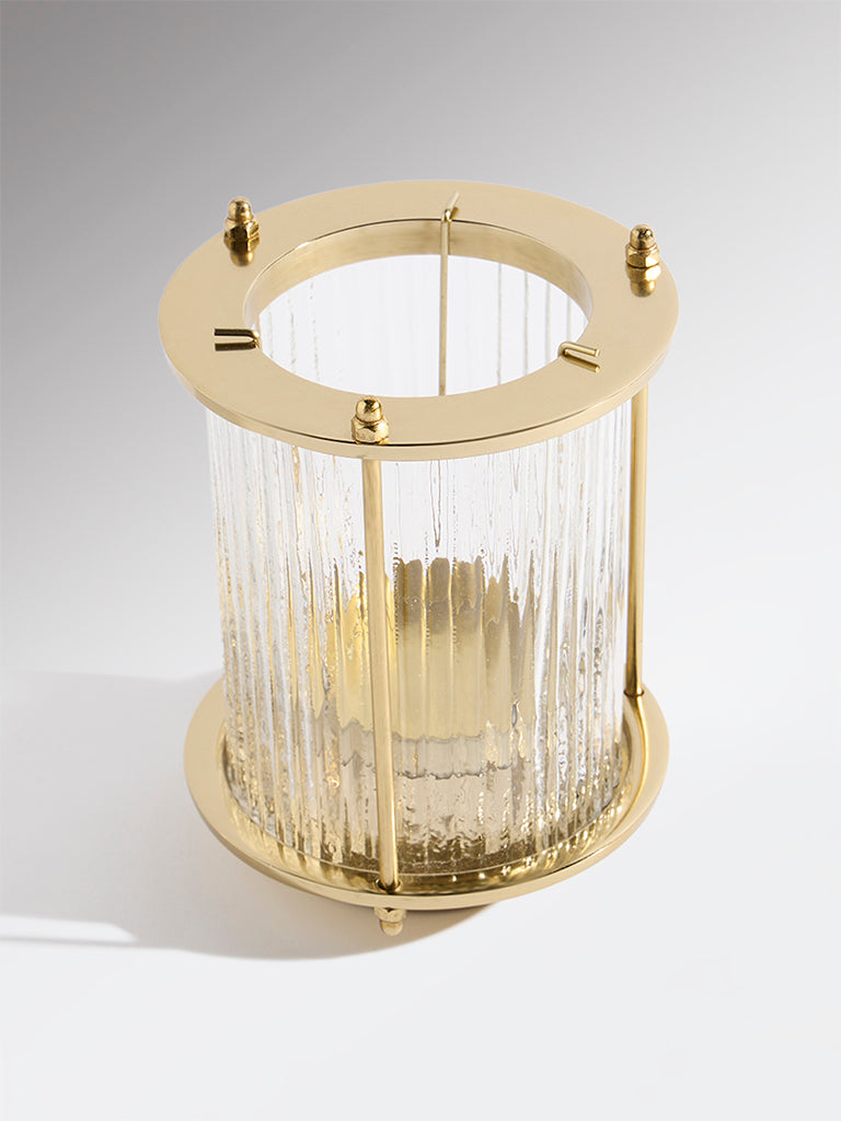 Westside Home Gold Ribbed Hurricane Glass Candle Holder