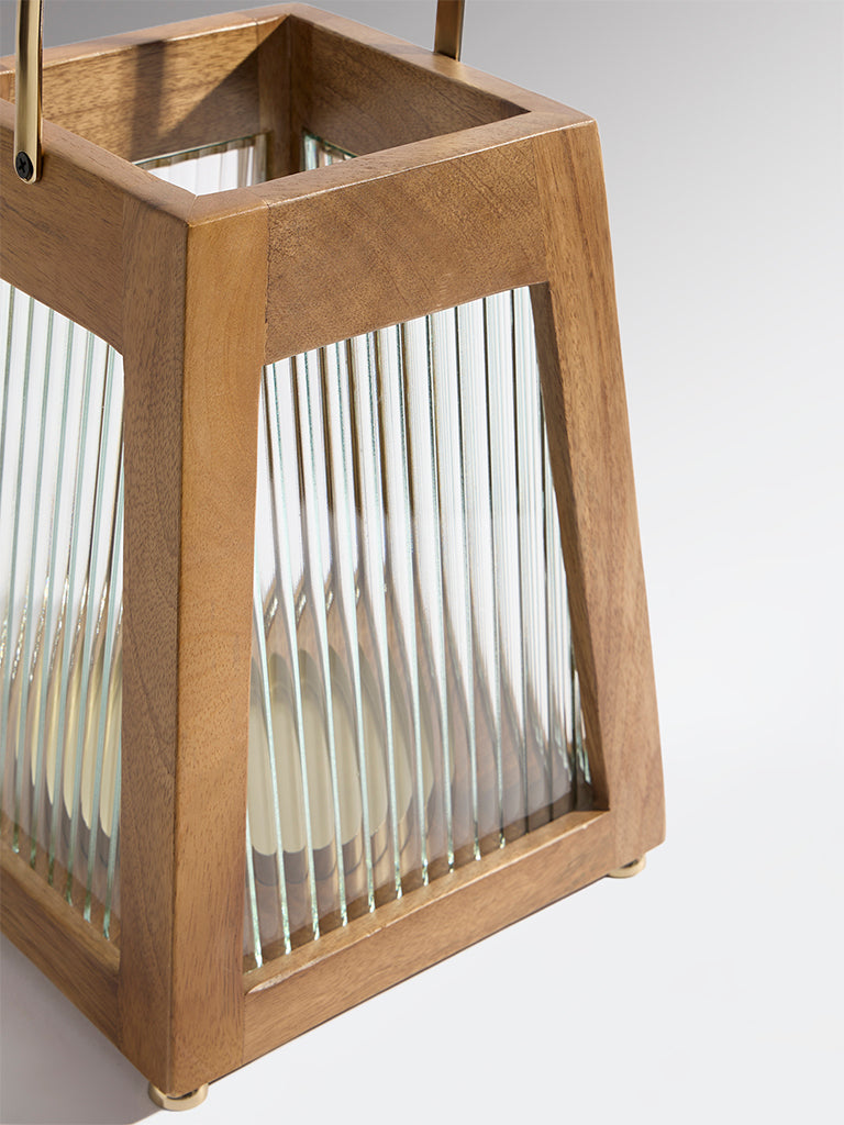 Westside Home Dark Brown Ribbed-Textured Wooden Lantern