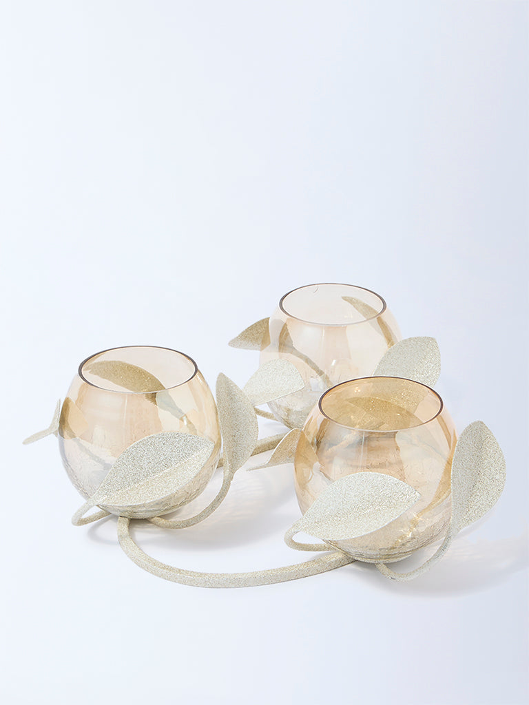 Westside Home Gold Triple Leaf Design Tealight Candle Holder