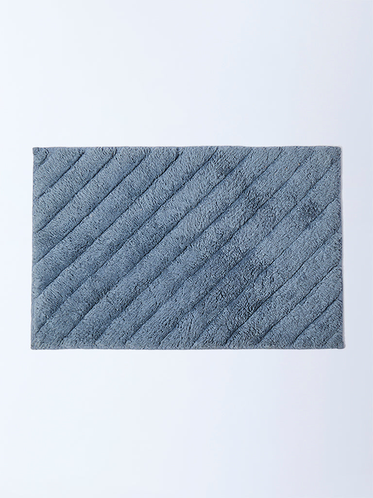 Westside Home Dusty Blue Diagonal Striped Bath Mat