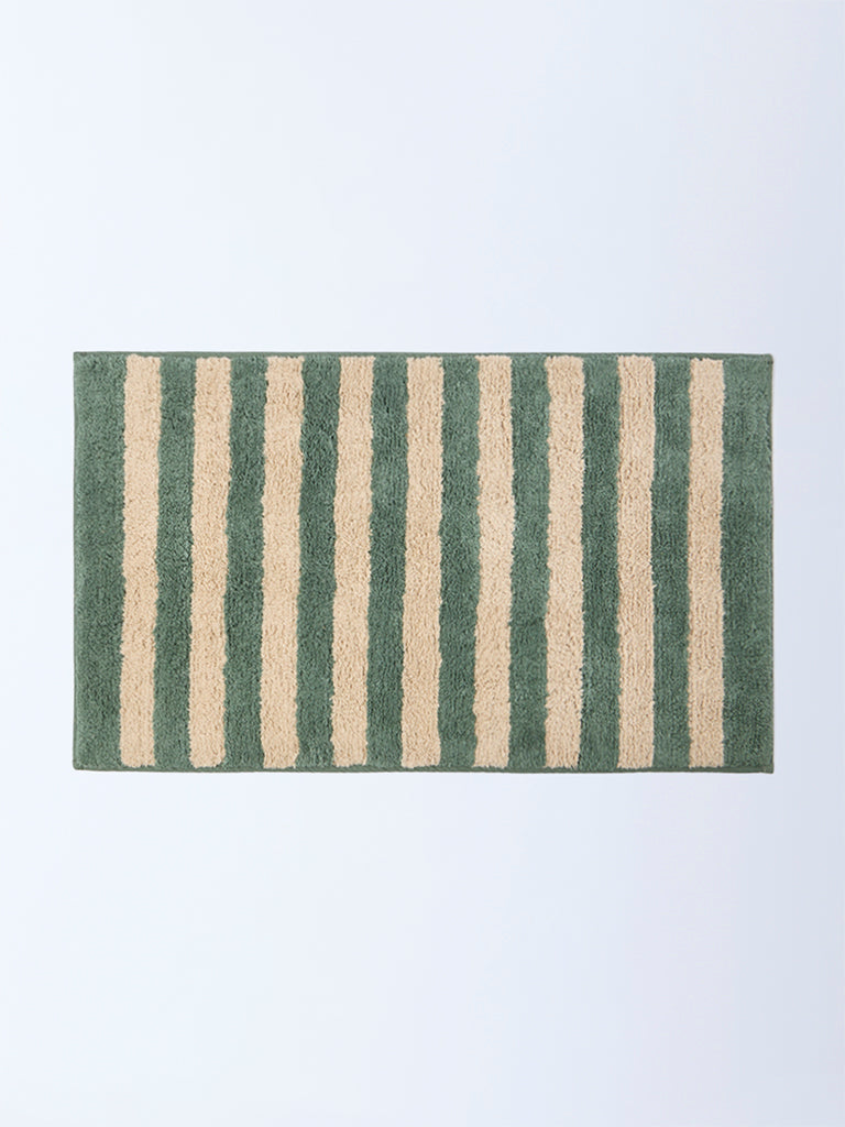 Westside Home Olive Stripe Pattern Bath Mat