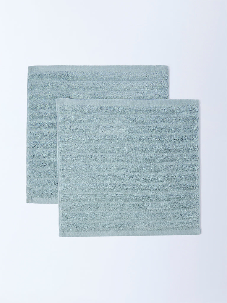 Westside Home Dusty Blue Self-Striped Face Towel (Set of 2)