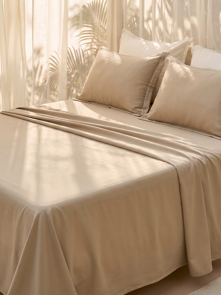 Westside Home Beige Solid Queen Bed Sheet Set