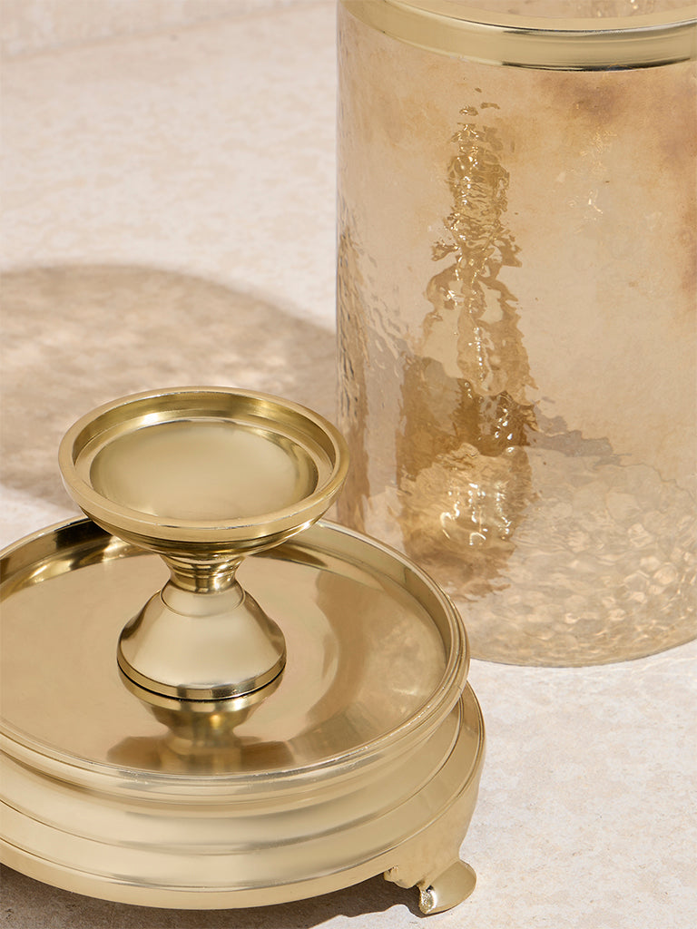 Westside Home Gold Candle Holder with Textured Glass