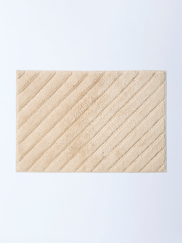 Westside Home Beige Diagonal Striped Bath Mat