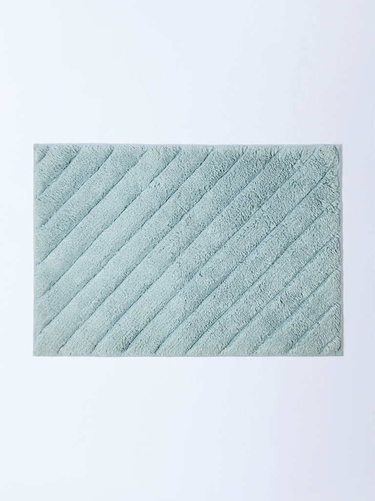Westside Home Dusty Blue Diagonal Striped Bath Mat