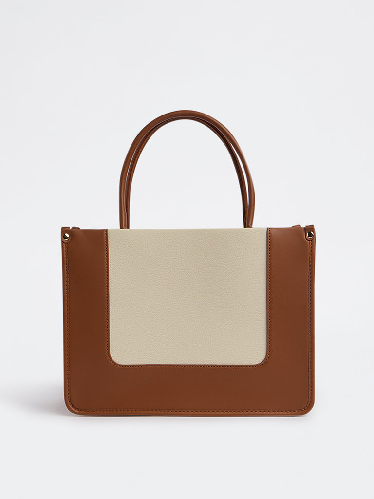 Westside Tan Colour-Blocked Tote Bag with Sling
