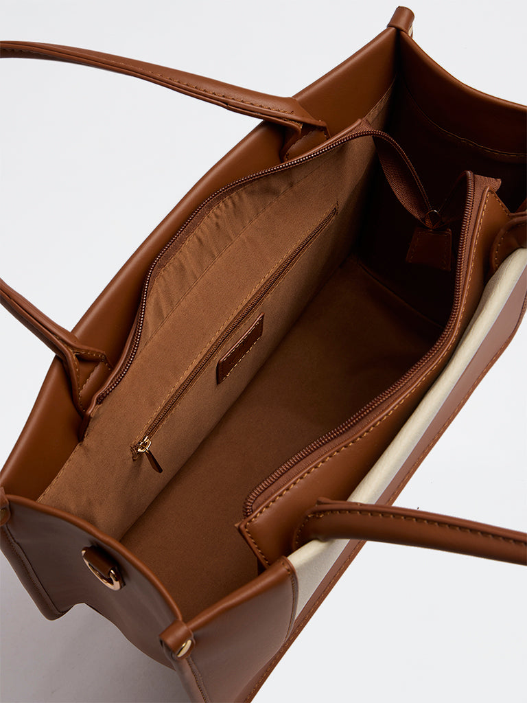 Westside Tan Colour-Blocked Tote Bag with Sling