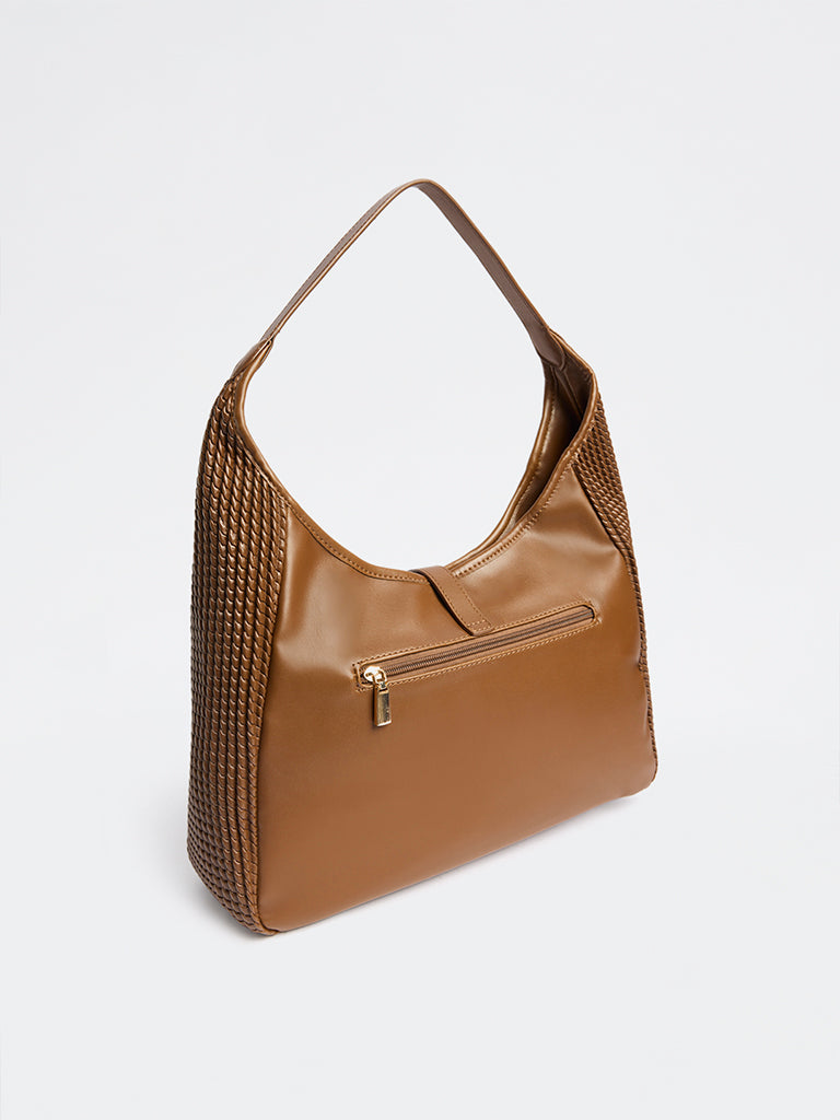Westside Brown Woven-Textured Hobo Bag