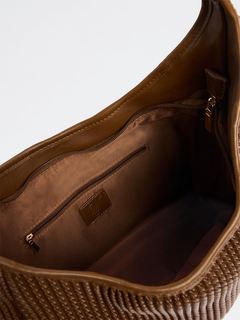 Westside Brown Woven-Textured Hobo Bag