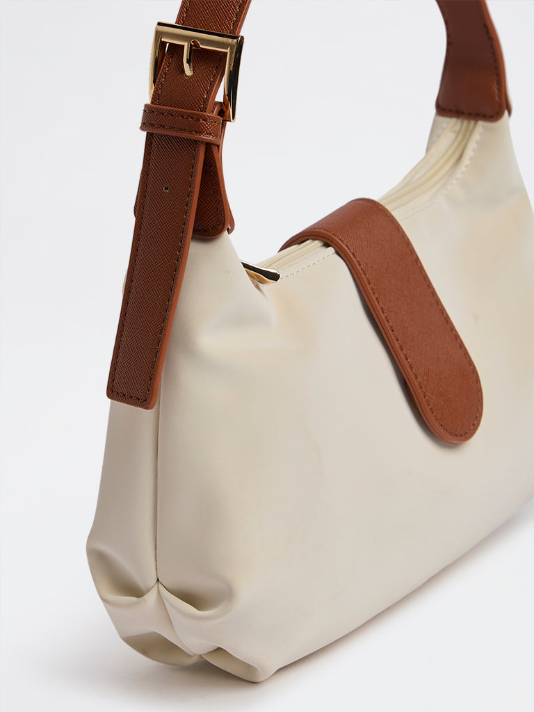 Westside Off-White Flap-Detailed Shoulder Bag
