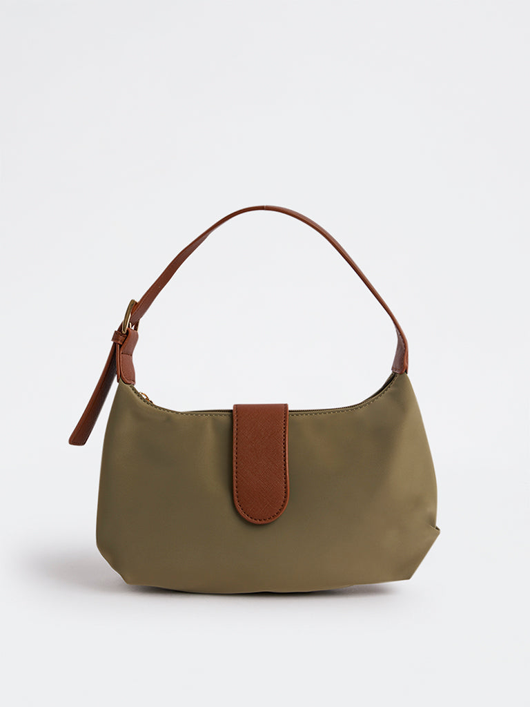 Westside Olive Flap-Detailed Shoulder Bag