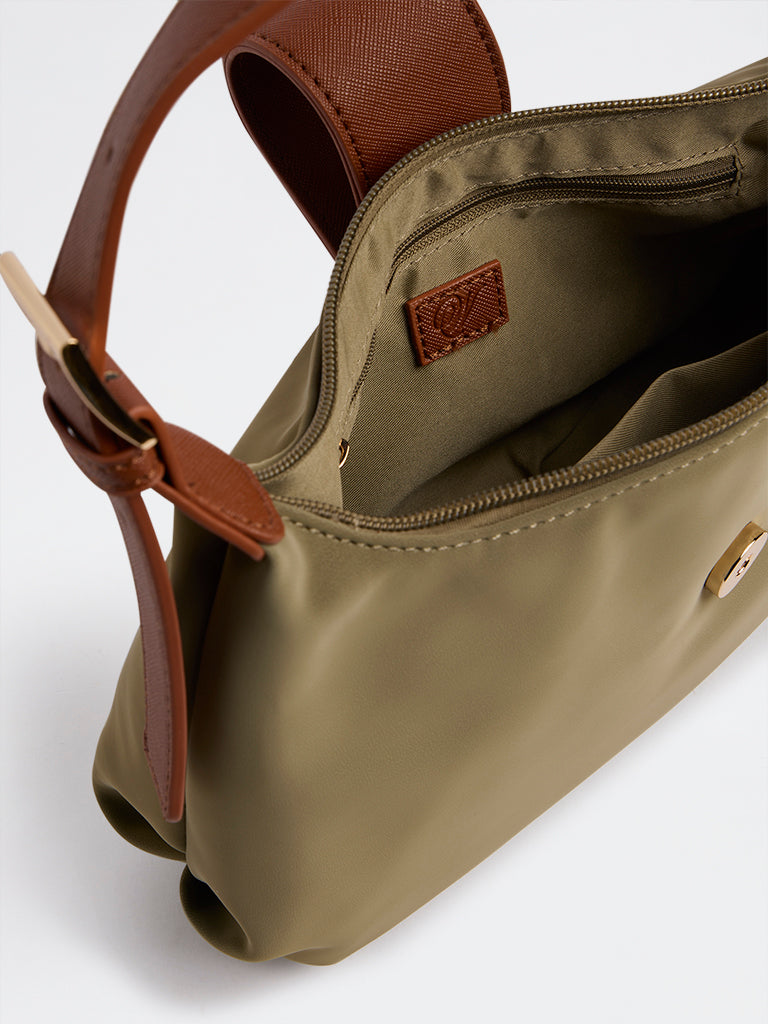 Westside Olive Flap-Detailed Shoulder Bag