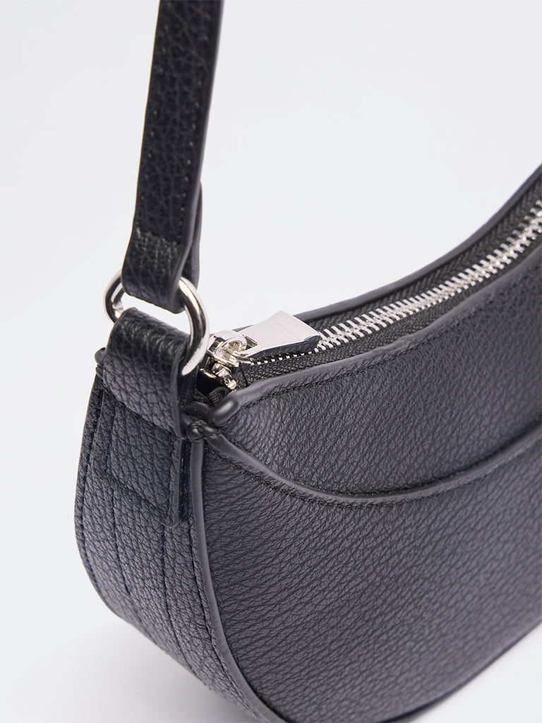 Westside Black Textured Crescent Sling Bag