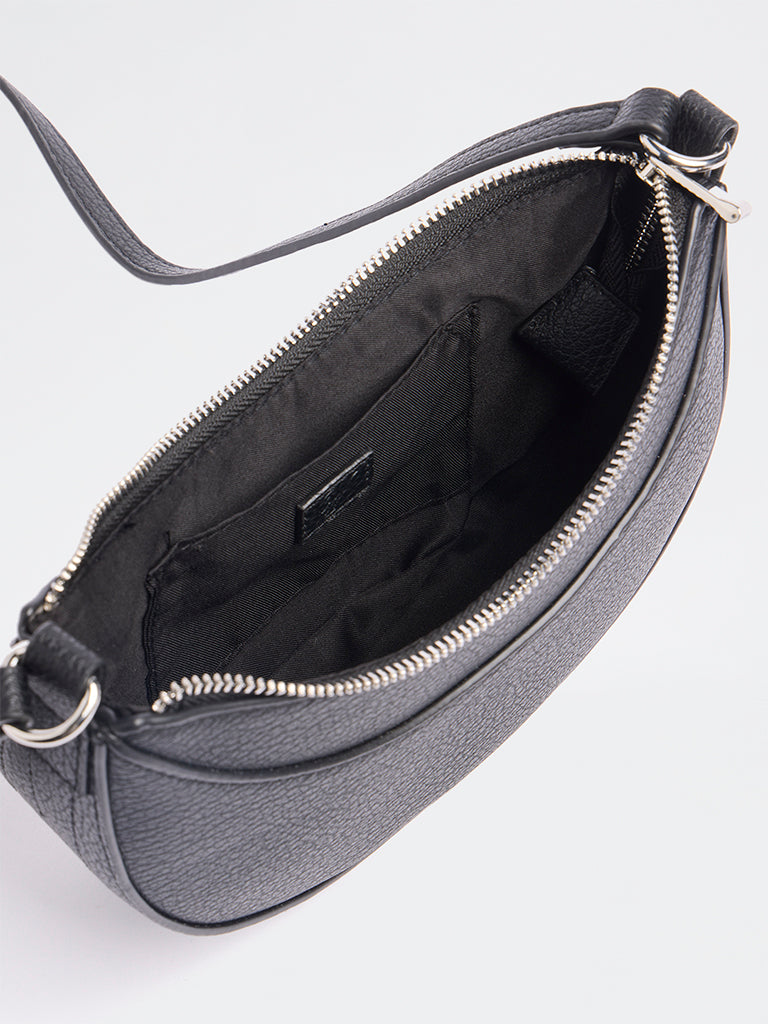 Westside Black Textured Crescent Sling Bag